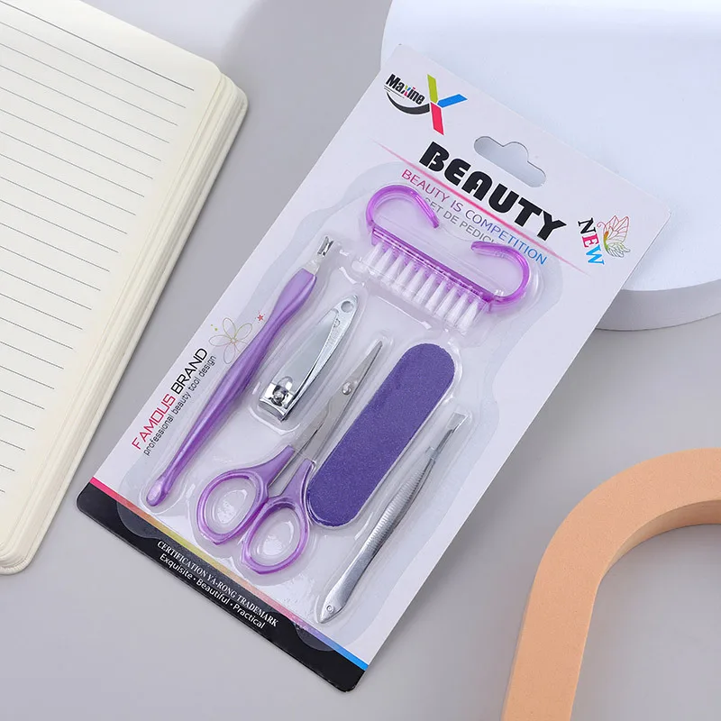 6종 네일아트 도구 세트, 미니 네일 버퍼 블록, 광택 스트립, 큐티클 푸셔, 네일 브러쉬 매니큐어 세트