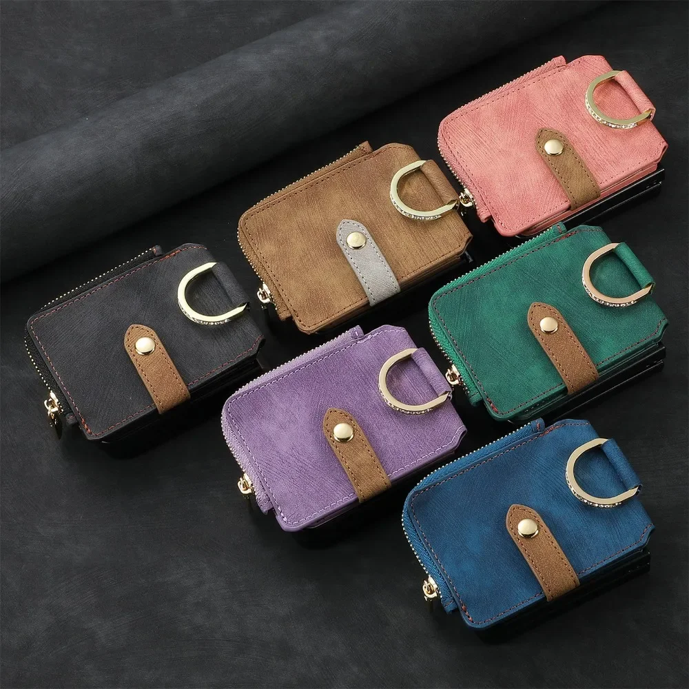 Premium PU Leather Phone Wallet with Card Holder & Ring - Shockproof Protection