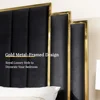 King Size Platform Bed Frame, 65" Velvet Upholstered Bed with Gold Trim Headboard/Wooden Slats/No Box Spring Needed/Black 4
