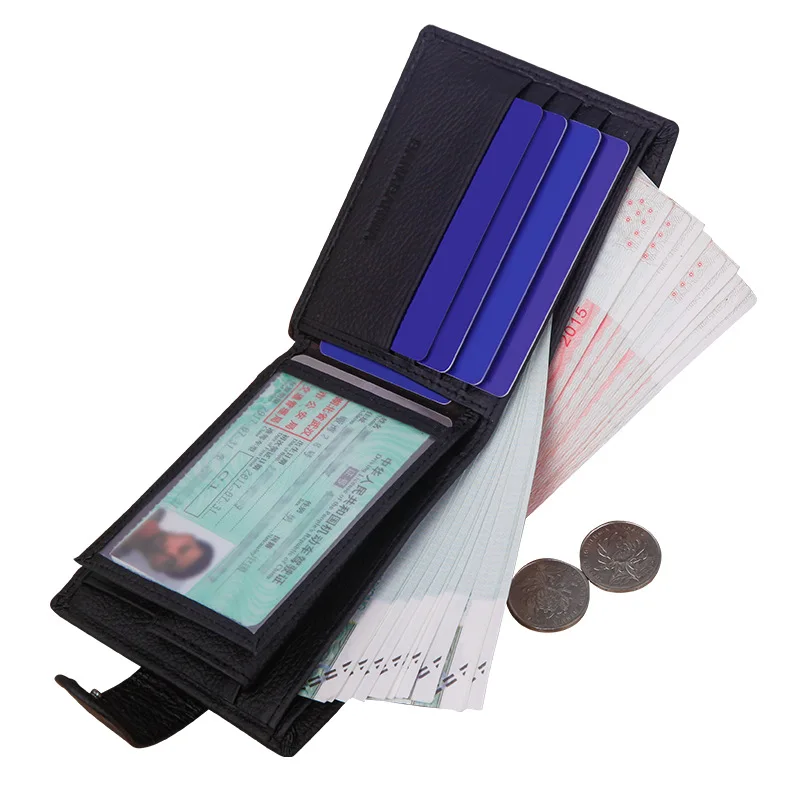 Leather Wallet Genuine Leather Card Holder Wallets Custom Slim Classic Wallets For Men Short Luxury Rfid Foldable Money Purse