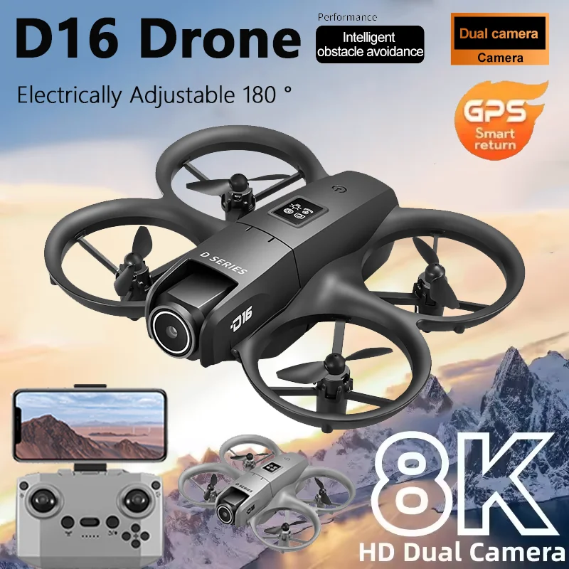 D16 RC Mini Drone Professional WIFI 8K HD Dual Camera Obstacle Avoidance Optical Flow Localization Foldable Quadcopter Toys Gift