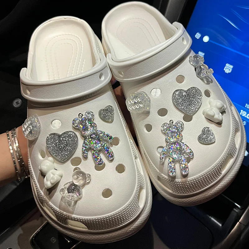 1 Set Glitter Love Bear Novelty Cute Shoe Charms for Hole