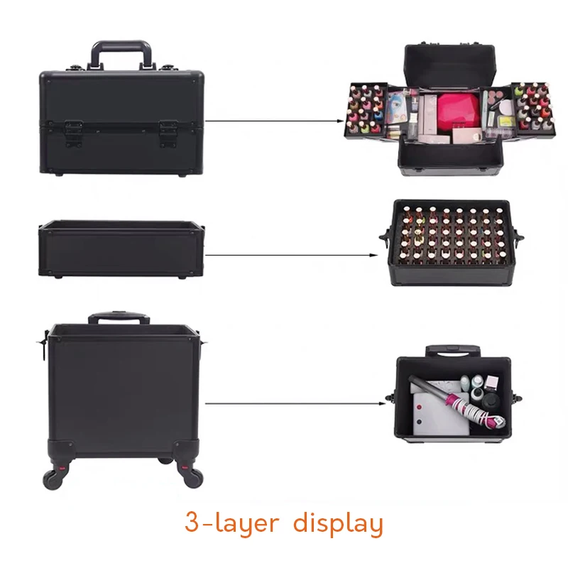 

Women's multi-layer professional trolley cosmetic portable makeup rolling luggage nail art tattoo beauty travel suit