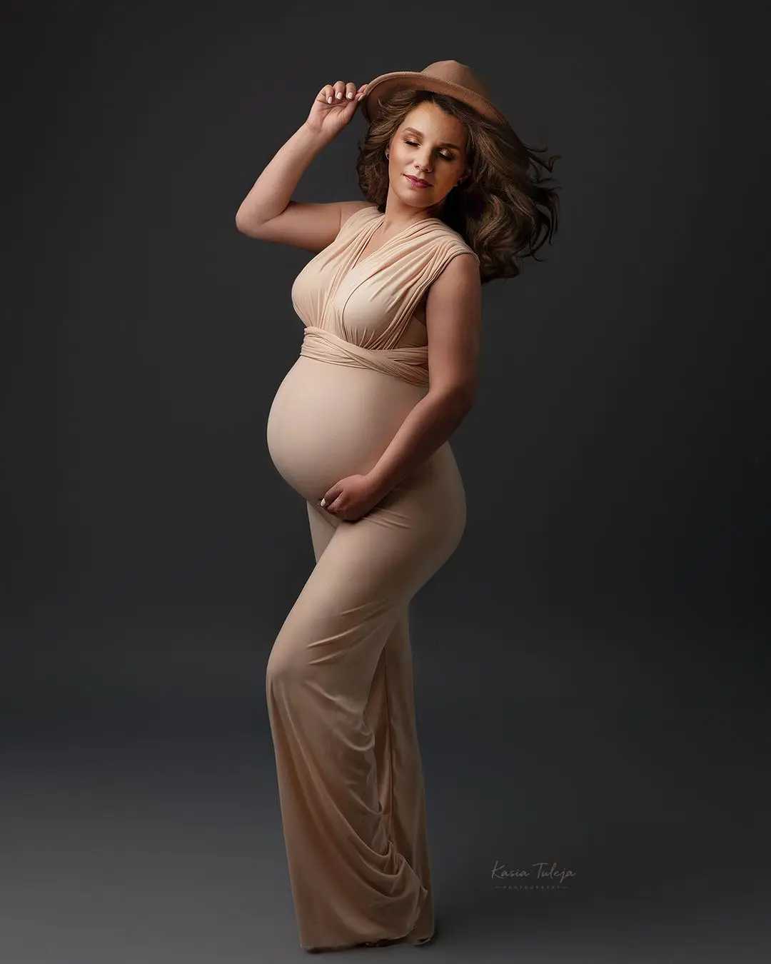 Sexy Champagne Mermaid Maternity Robes for Photo Shoot Sleeveless Pregnant Women Dresses V Neck Soft Cotton Baby Shower Gowns