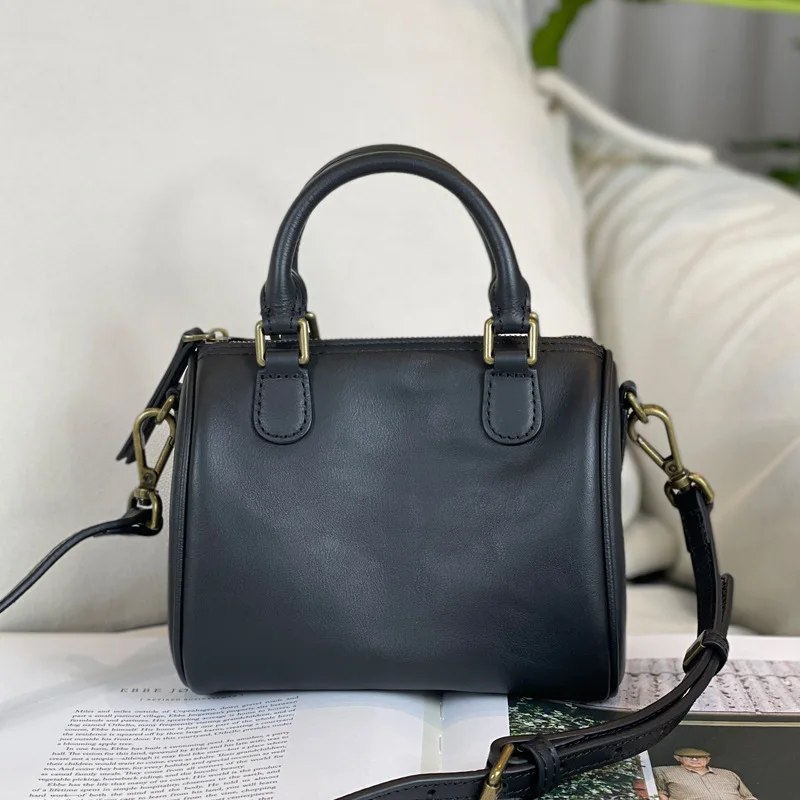 

Luxury Genuine Leather Boston Bags for women Shoulder Bag Cowhide Vintage Handbag Female Casual Crossbody Bag Zipper Purse