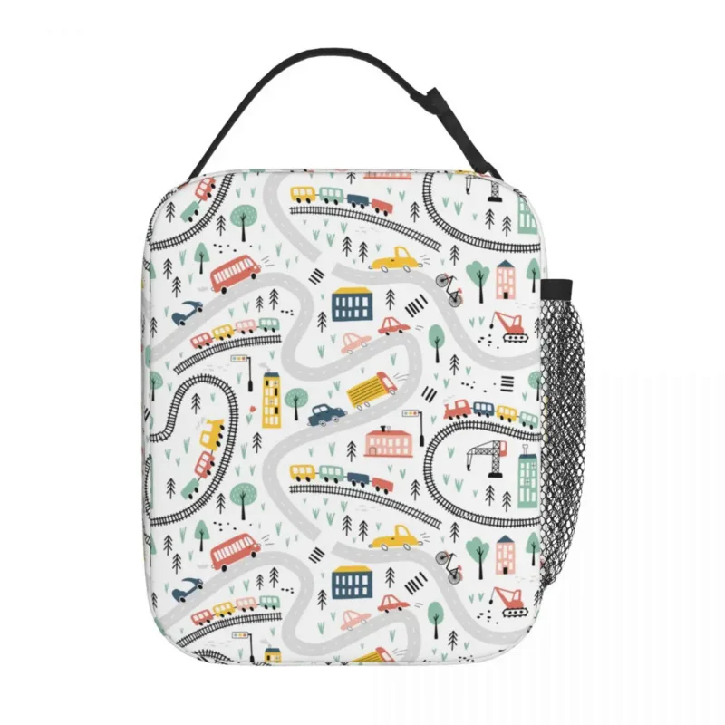 

Cars Trains Road Cartoon Transport Insulated Bag for Boys Kids Food Reusable Cooler Thermal Lunch Box