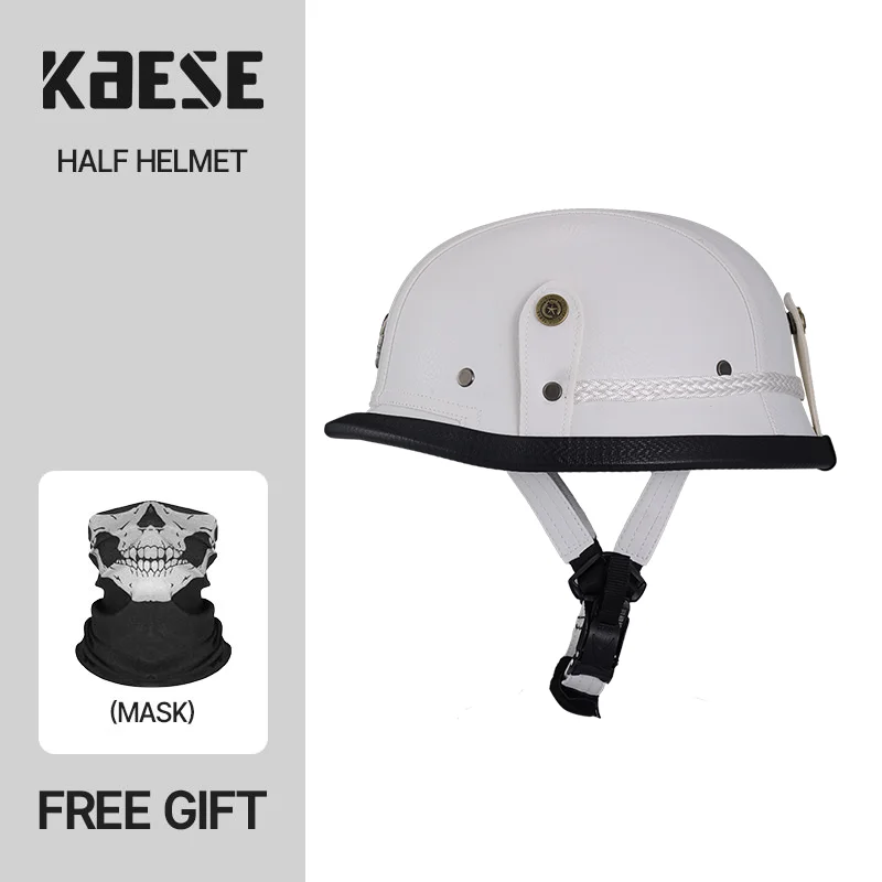 thumbnail image 1 of Casco de cuero estilo alemán para motocicleta, de medio casco, abierto, retro, para crucero, chopper, motociclista, piloto, aprobado por DOT, para las cuatro estaciones, 1 of 5