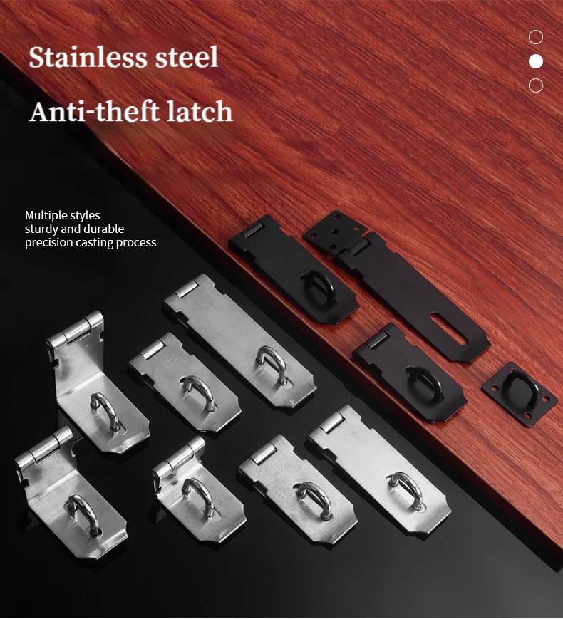 Description Picture 2 of item2PCS Thickened Stainless Steel Padlock Clasp Gate Hasp Staple Door 90 Degrees Latches Lock Shed Latch Household Hardward