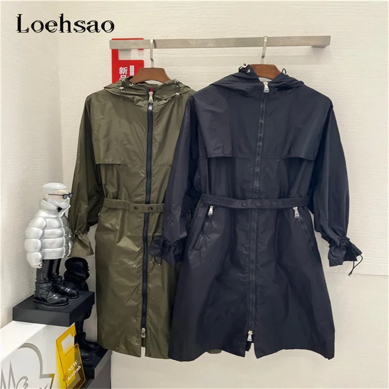 

Loehsao Brand 2023 Fashion Sunscreen Women Jacket Mid Length Loose Thin Wind Coat Summer Windbreak Trench Black Army Green