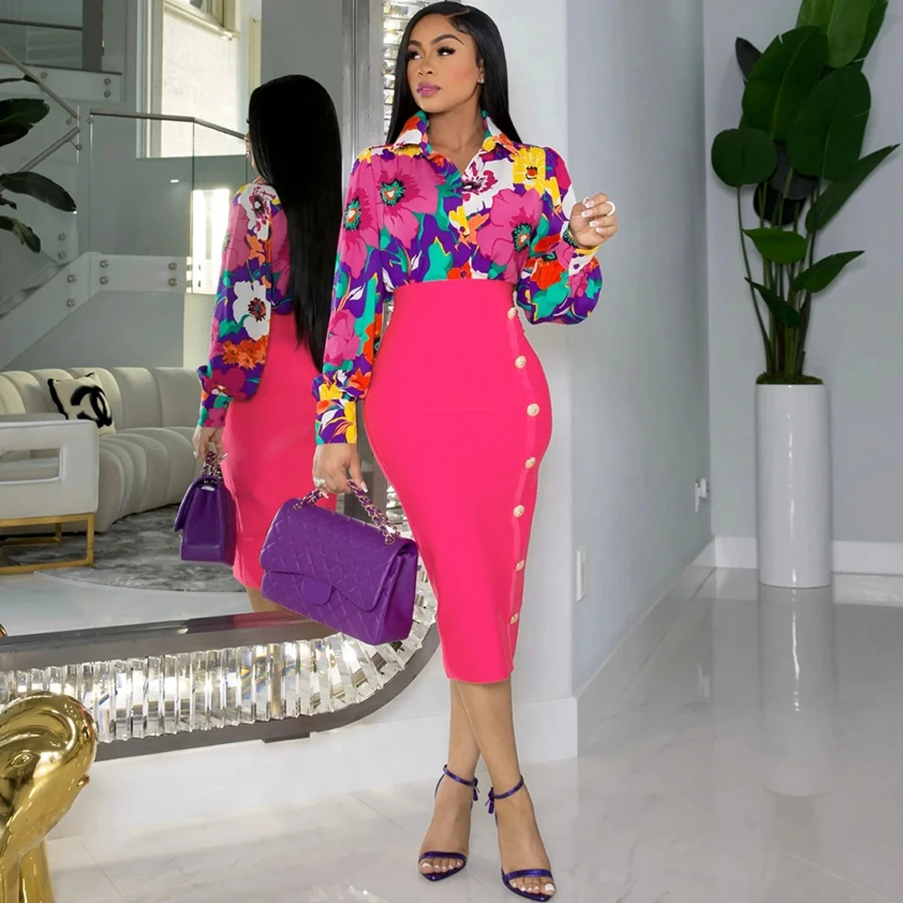 Green African Dresses For Women 2 Piece Skirt Sets Nigeria Turkey Africa Clothes Office Lady Dashiki Ladies Ankara Female Dress