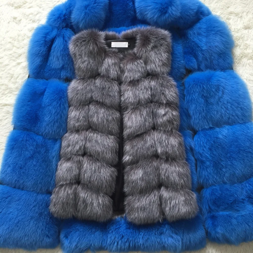 Faux Sliver Fox Fur Vest Women Winter Fashion Medium Long Artifical Fox Fur Vests Woman Warm Fake Fox Fur Coats Female Ladies parka coat