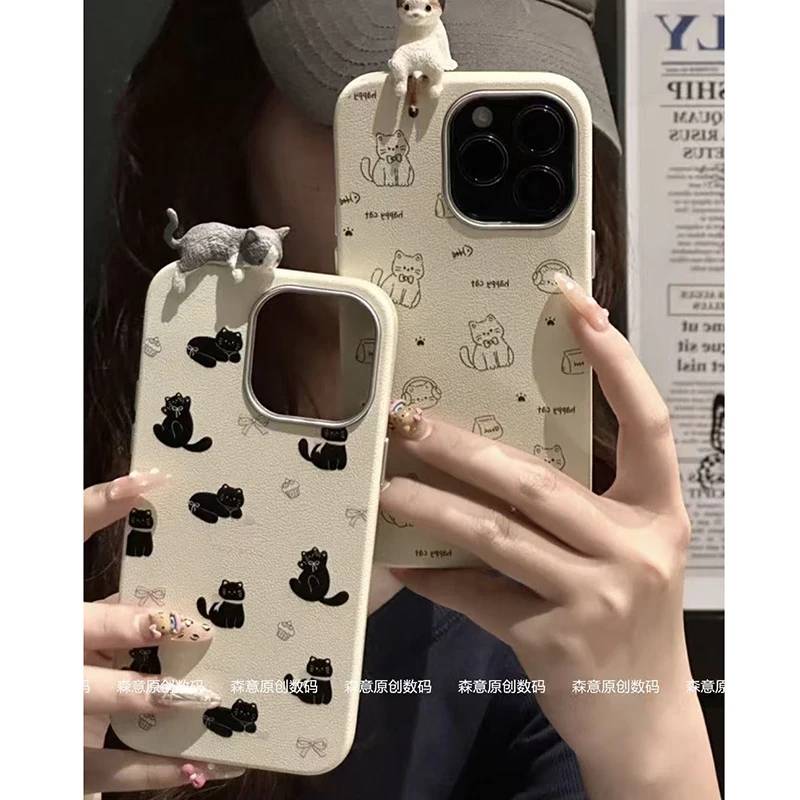 Cute 3D Cat Toy Leather-Style Soft Phone Case