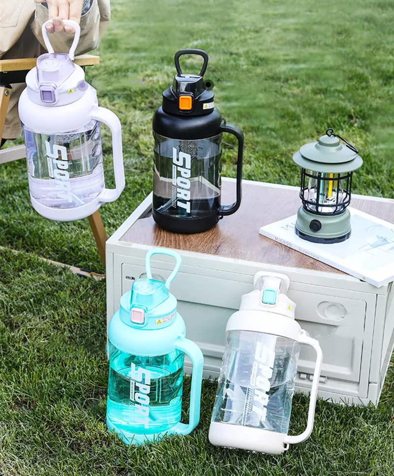 2000ml Large Capacity Sport Water Bottle With Straw Gym Fitness Outdoor Camping Cycling Hiking Drinking Bottles With Strap