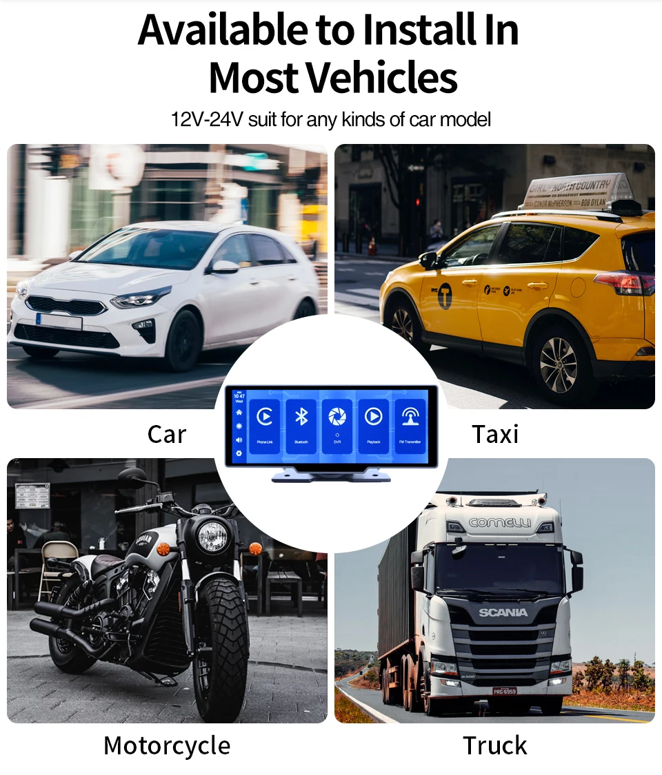 10inch DVR Car Dashcam Wireless CarPlay Android Auto Double