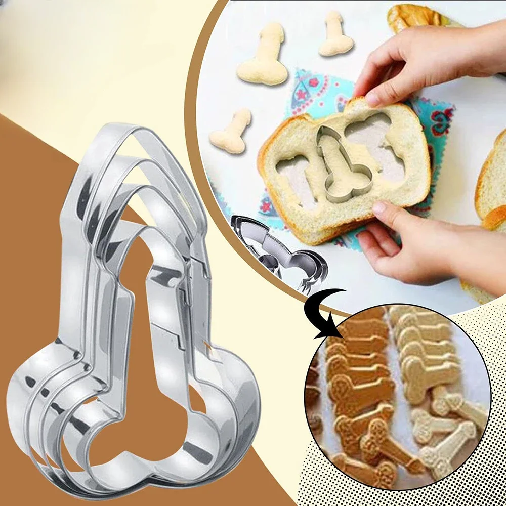 3D Stainless Steel Penis Cookies Cake Tools Dick Fondant Mold Baking Decor Cookie Cutter Cookie Mould Cake Lace Mold Fondant Cutter Cookie Printing Mold Baking Mold Cookie Maker Press Kit Baking Decorating Tools 3Pcs/Set
