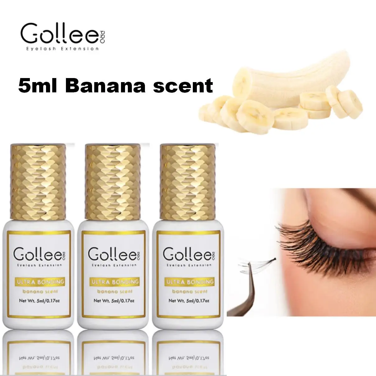 

Gollee 1s Banana Scent Eyelash Glue Fast Drying Waterproof Glue Premade Fans 3-5 Weeks Lasting Eyelash Extension Salon Wholesale