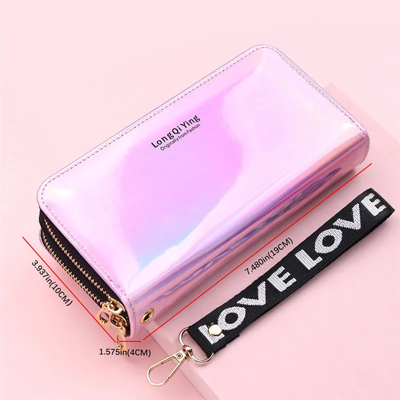 Double Zipper Women's Long Wallet Female Laser Soft PU Leather Coin Clutch Bag Large Capacity Business Card Holder New Arrival 3