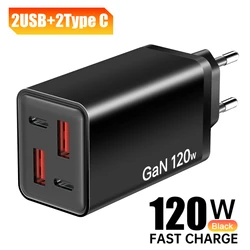 Powerful 120W Multi - Port USB & Type - C Charger with EU & UK Plug Adapters - EU Black