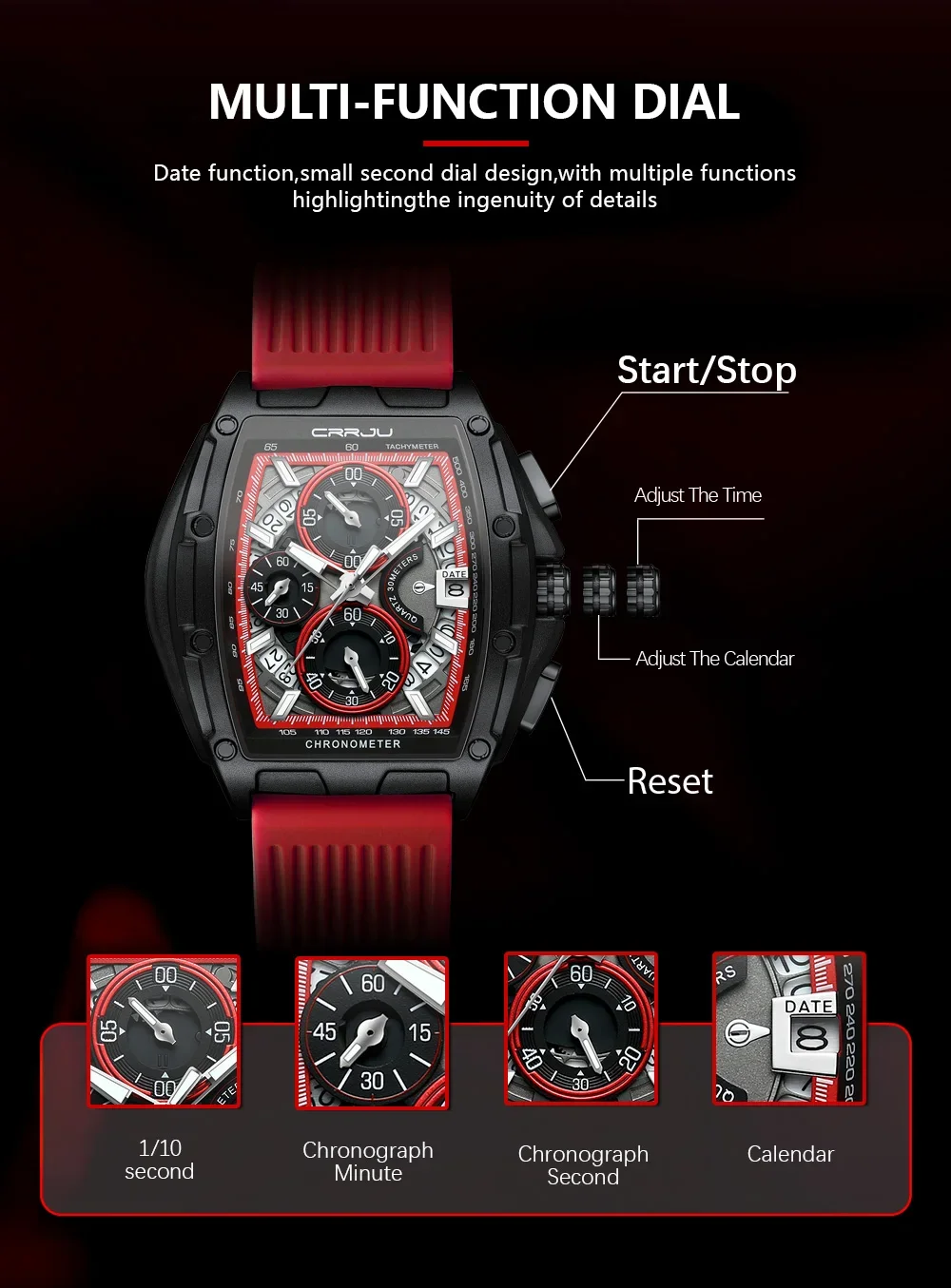 Top Brand Men's Watches Luxury Square Quartz Wristwatch Waterproof Luminous Chro