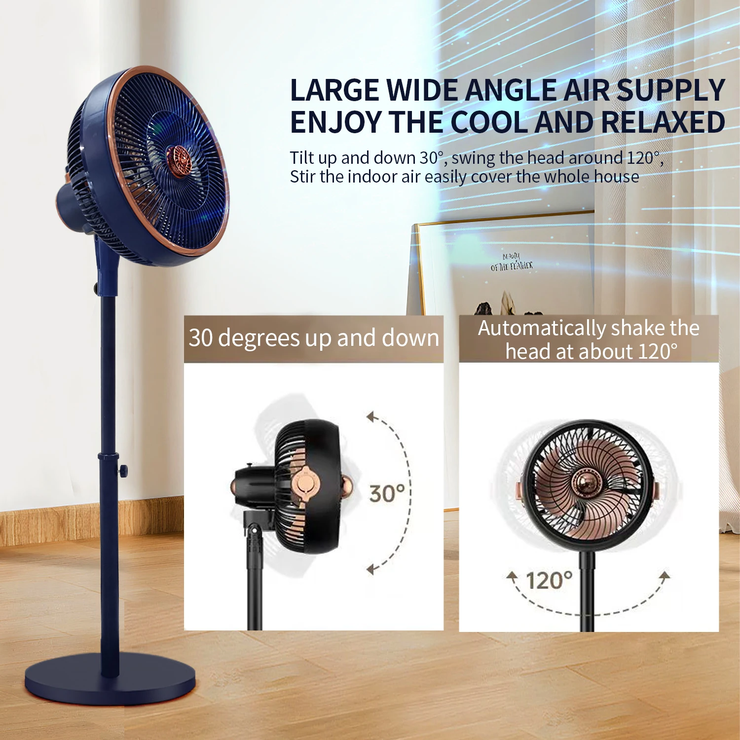 Rechargeable Pedestal Whole Room Air Circulator Fan,3 Speed Control,Adjustable Standing Height,Ultra Quiet DC Motor,for Home