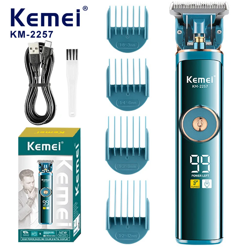 

Профессиональная машинка для стрижки волос Kemei, беспроводная бритвенная машинка с цифровым дисплеем для мужчин, триммер для лица и тела