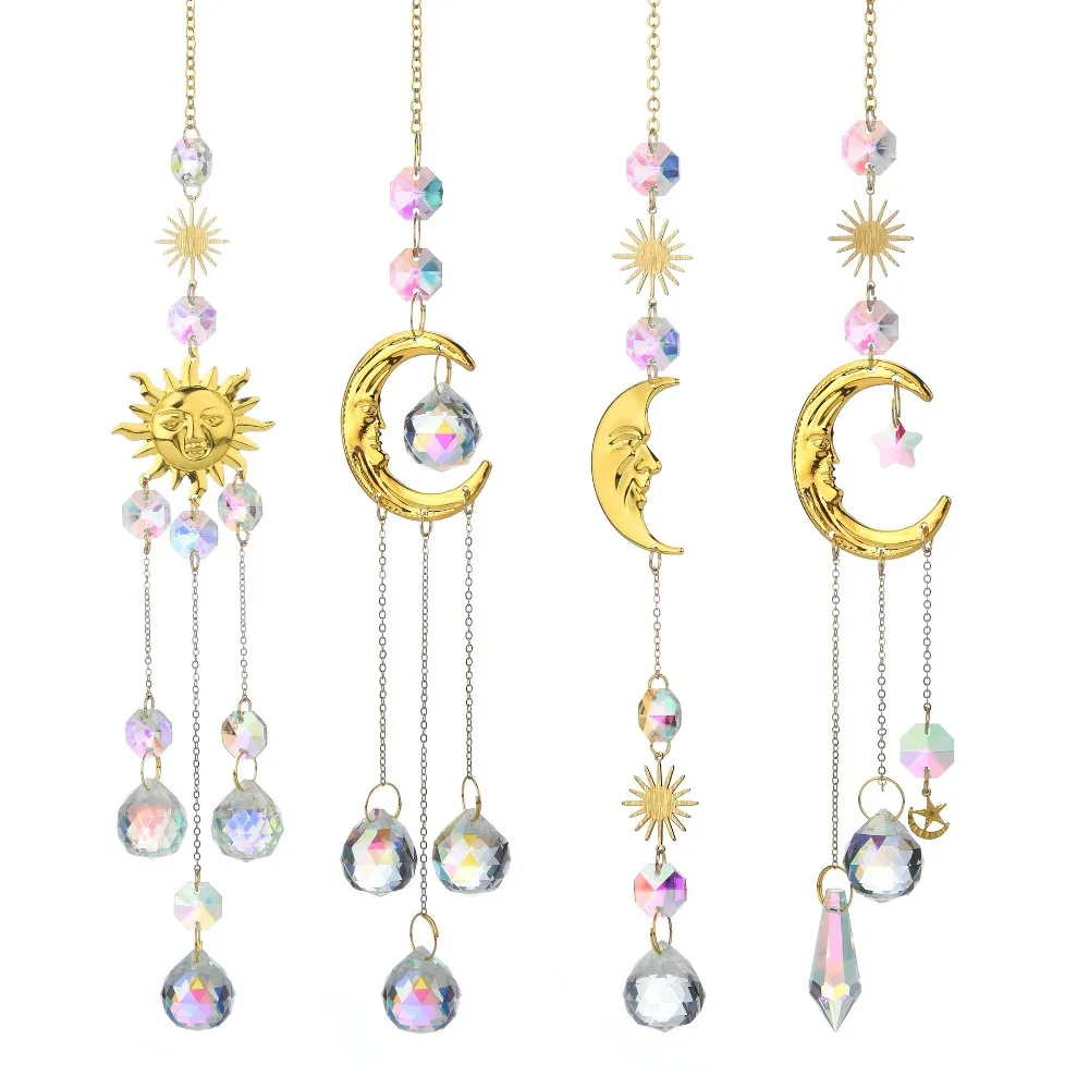 Description Picture 2 of itemCrystal Pendant Hanging Sun Catcher Stained Glass Hanging Decor Sunlight Catcher Balcony Yard Moon Sun Crystal Wind Chime
