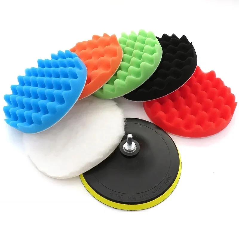 3/5/7 zoll CarPolishing Disc 8 Teile/satz Selbst-Kleber Polieren Wachsen Schwamm Wolle Rad Polieren Pad für Auto Polierer Bohrer Adapter – Detail 8