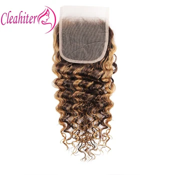 Highlight P427 Deep Wave Human Hair Lace Closure Pre-Plucked 4x4 Transparent Closure Raw Indian Hair Full End 150% Density 1