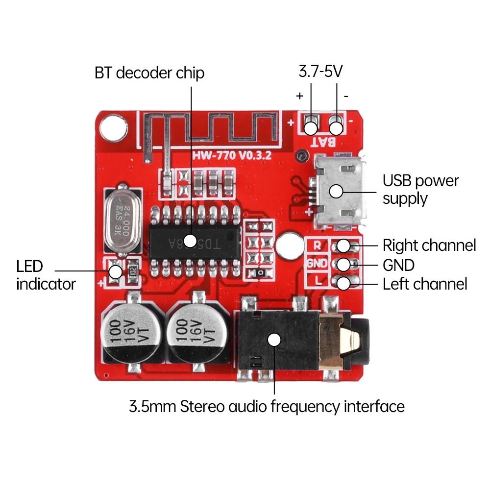 3W car BT5.1 MP3 WAV decoding board speaker amplifier audio receiver module support A2DP/AVCTP/AVDTP AVRCP/HFP