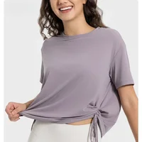 New Lemon Cool Breathable Quick-drying Drawstring Pleated TEE Loose Comfortable Round Neck Outdoor Sports Short Sleeve 2