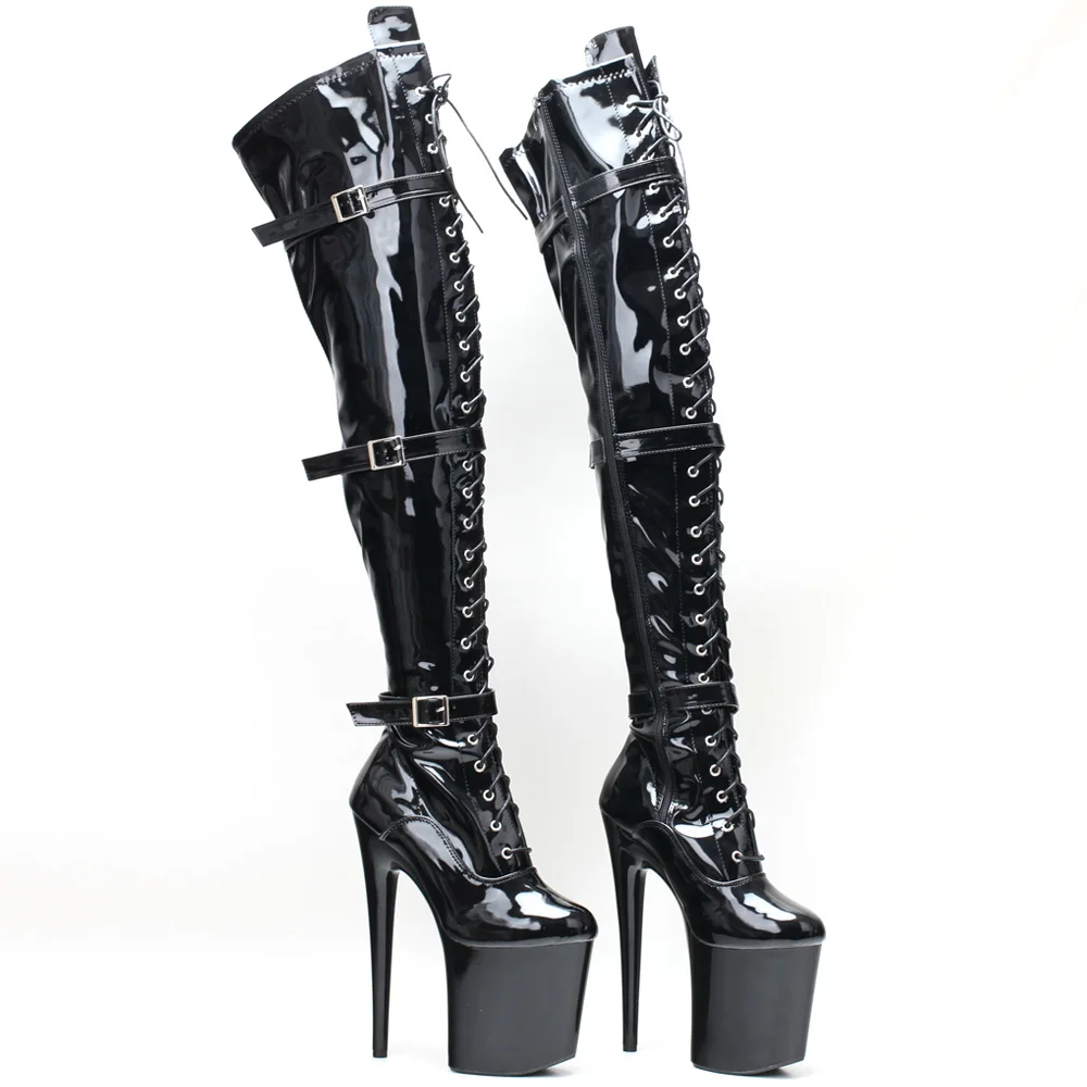 8 inch High Heel Platform Exotic Pole Dancing Lace-Up Overknee Fetish Boots Size36-43 Black Shiny Matt In Stock ping