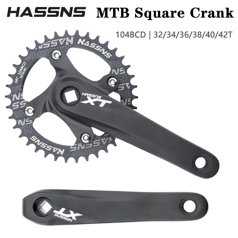 HASSNS XT Crankset Bicycle Cranks Square Tip Crank Mtb 104 Bcd Mountain