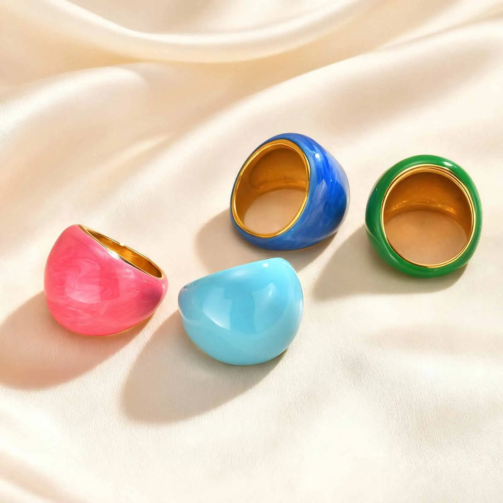 Unregelmäßiger geometrischer bunter Emaille-Ring für Frauen, personalisierter Edelstahlring, hochwertiger kreativer Fingerschmuck – Detail 9