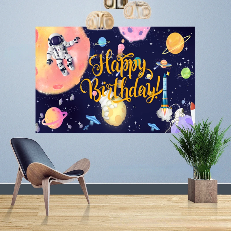 Universe Space Planet Spacecraft Astronaut Vinyl Backdrop Baby Birthday ...