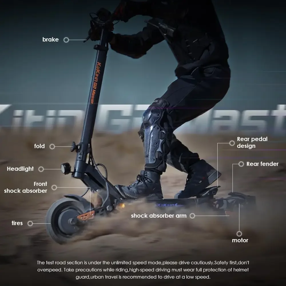 Monopattino Elettrico per Adulti KuKirin G2 Master, Doppio Motore 1000W*2, Tutto Terreno, Batteria 52V20.8AH, Pneumatici da 10 Pollici, E-Scooter Pieghevole - immagine 6
