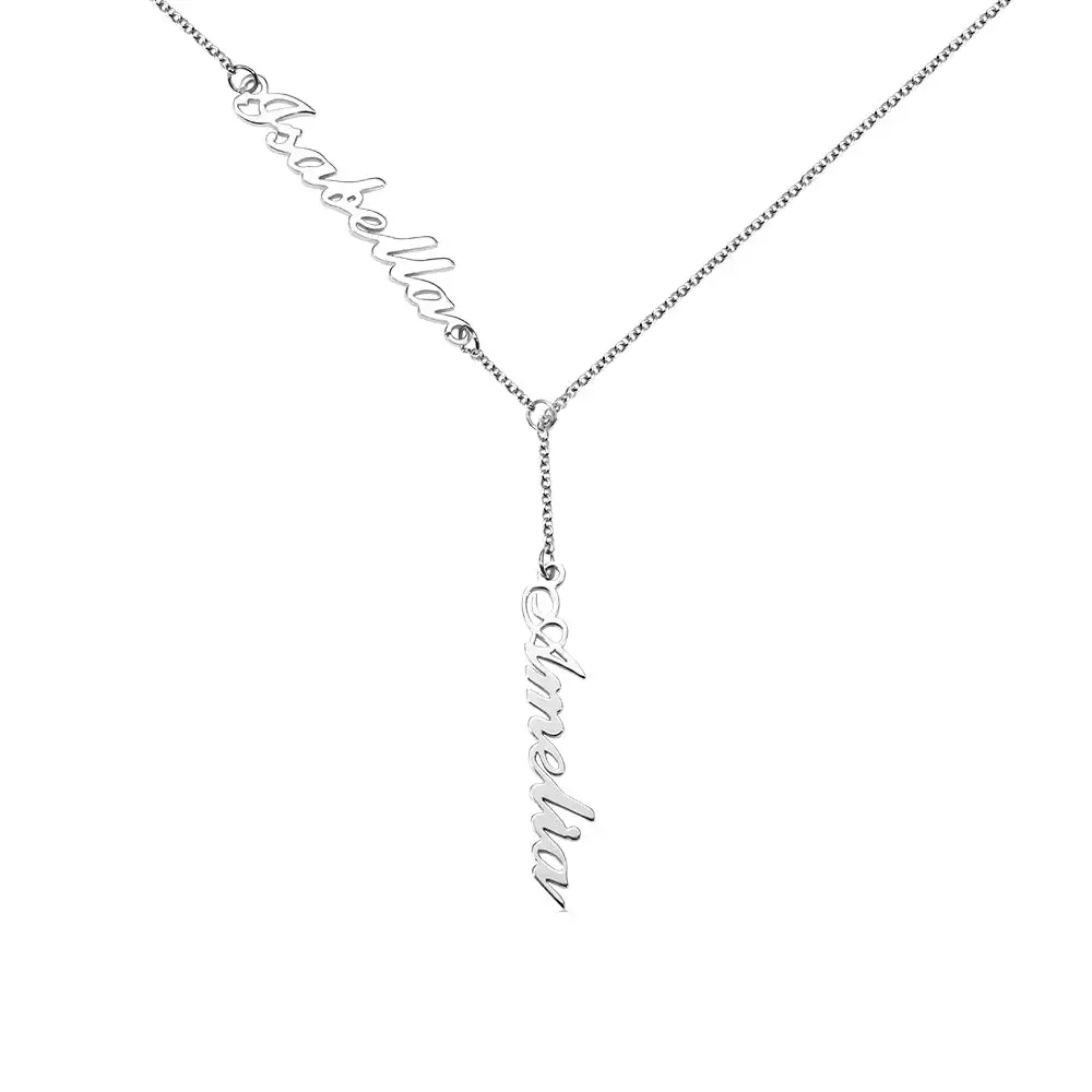 Double Name Cursive Custom Necklace Gold Stainless Steel Personalized Necklace Valentine's Day Gift for Girlfriends