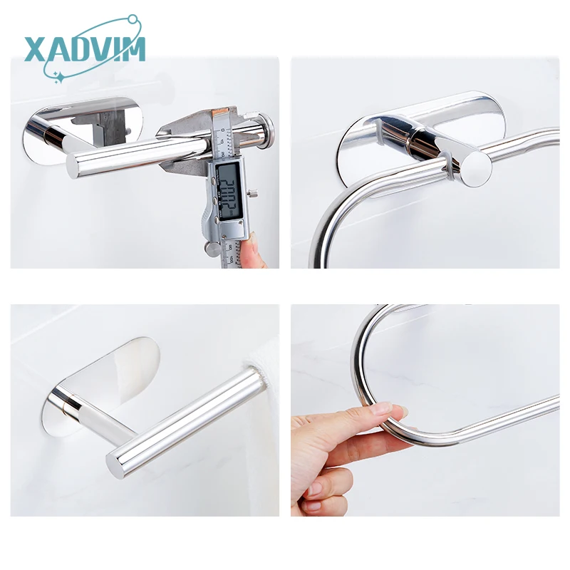 Bathroom Hardware Set Toilet Paper Towel Holder Hook No Drilling Stainless Steel Self-adhesive Towel Ring Robe Hook