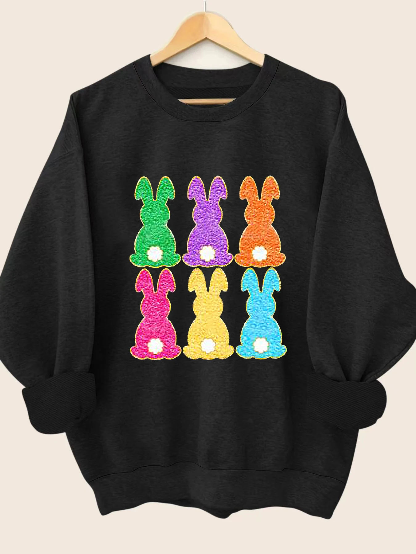 

Spring Youthful Women Pullover Cute Colorful Rabbits Graphic Print Crewneck Sweatshirt For School Daily Womenswear