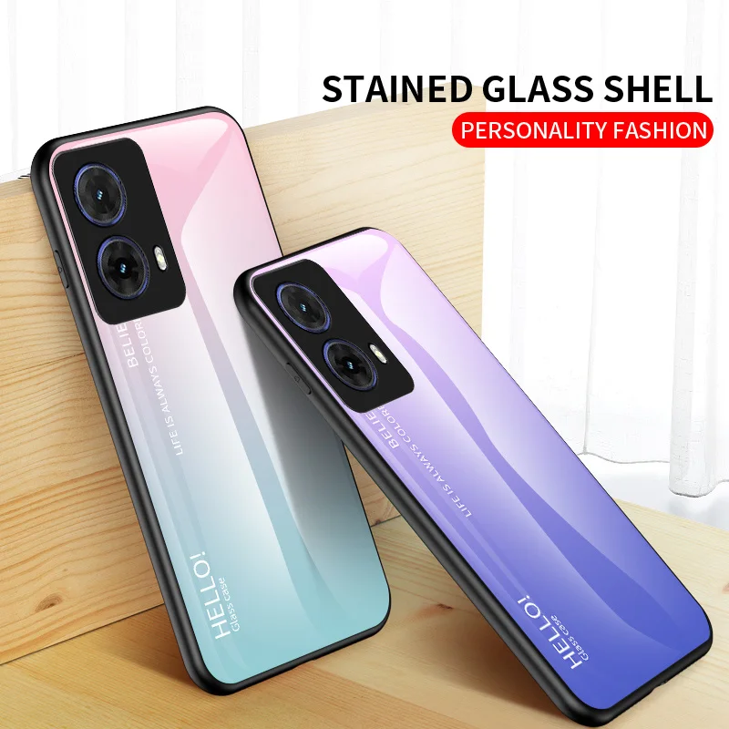 Gradient Tempered Glass Hard Back Cover with Silicone Bumper