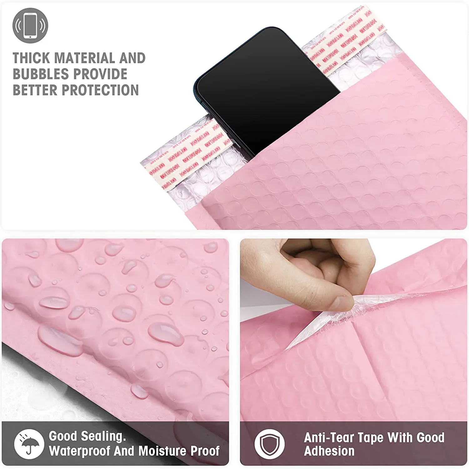 50/100pcs Bubble Envelope Bag Pink Waterproof Poly Bubble Mailers Opaque Self-Seal Adhesive Boutique Shipping Bags images - 6