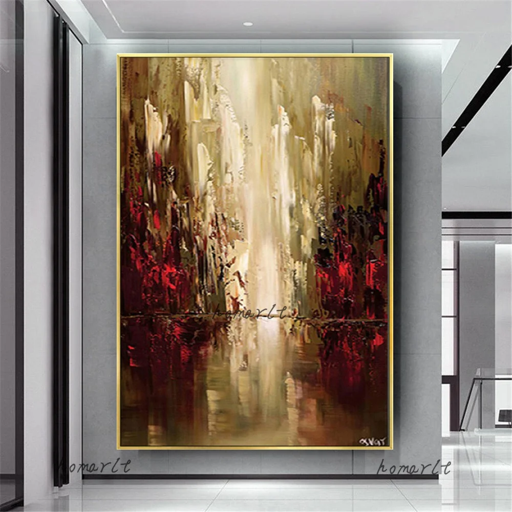 

Hand-Painted Abstract Oil Painting On Canvas In Living Room Red Brown Modern Poster Hanger Mural For Home Decor Wall Art Picture