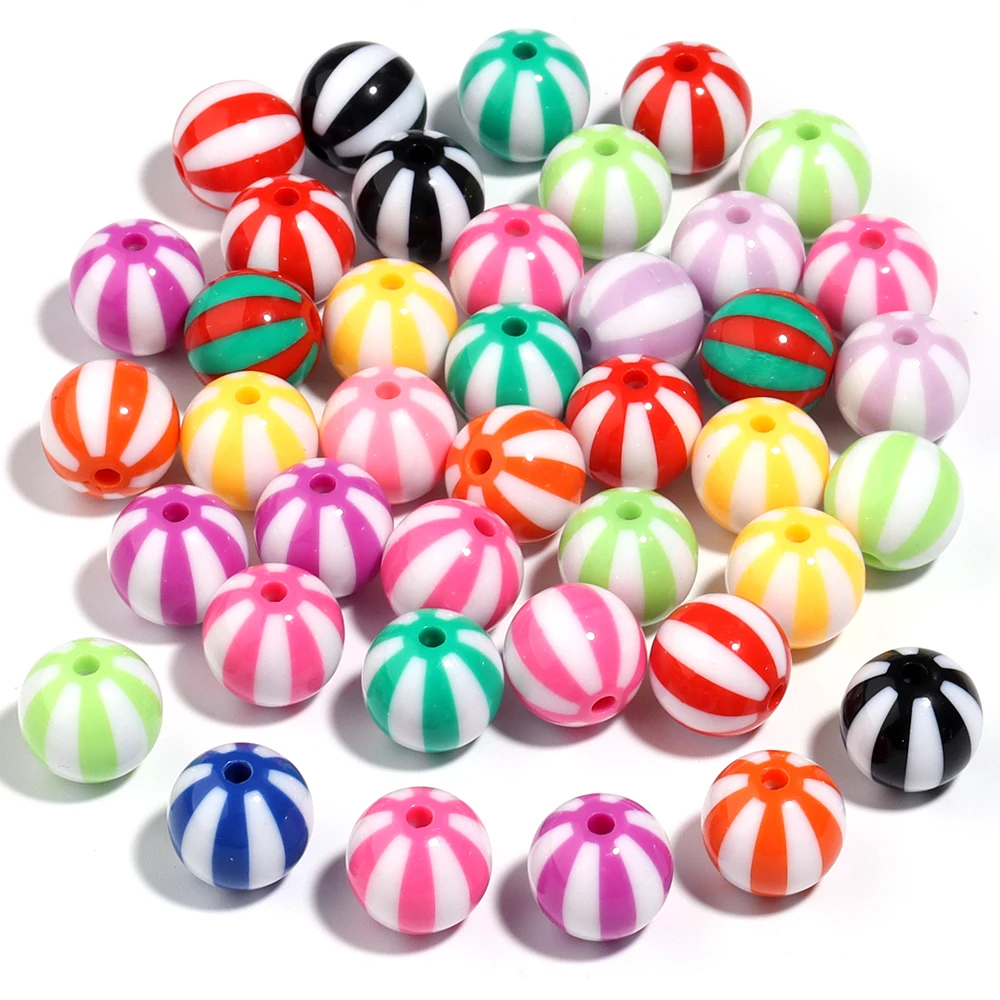 12mm 16mm 20mm Acryl-Rundperlen, farbig gestreift, lose Abstandshalterperlen für DIY handgemachte Charm-Armbänder, Ohrringe, Schmuckherstellung