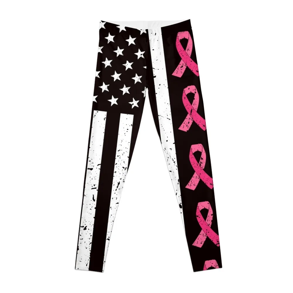 

Pink Ribbon Breast Cancer Awareness Flag Hope Strength Courage Gift Tee Leggings push up legging sport pants Womens Leggings