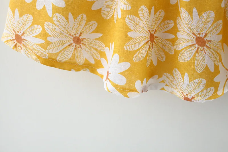 Gänseblümchen-Blumen-bedrucktes Schleifenkleid für Kleinkinder, Strandurlaub, Kleid, Baby-Mädchen, Sommerkleidung, Hut senden – Detail 14