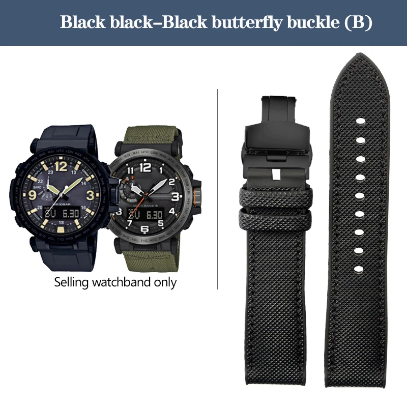 Durable Nylon Rubber Bottom Sports Watchband - 24mm Canvas Silicone Strap