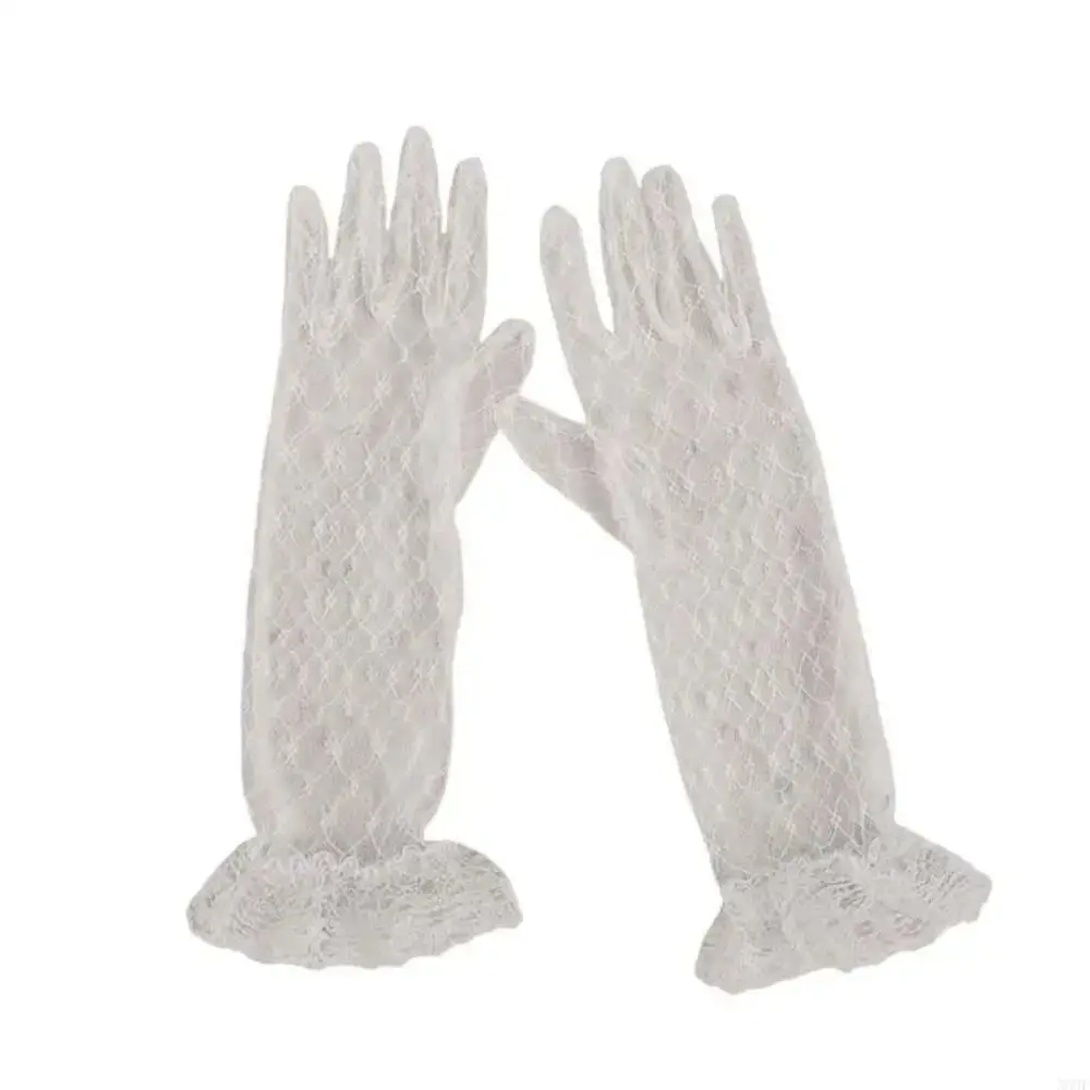 2Pairs White Children's Lace Gloves Five Fingers Elegant Princess Gloves Mesh Breathable Flower Girls Mittens Performance Photo