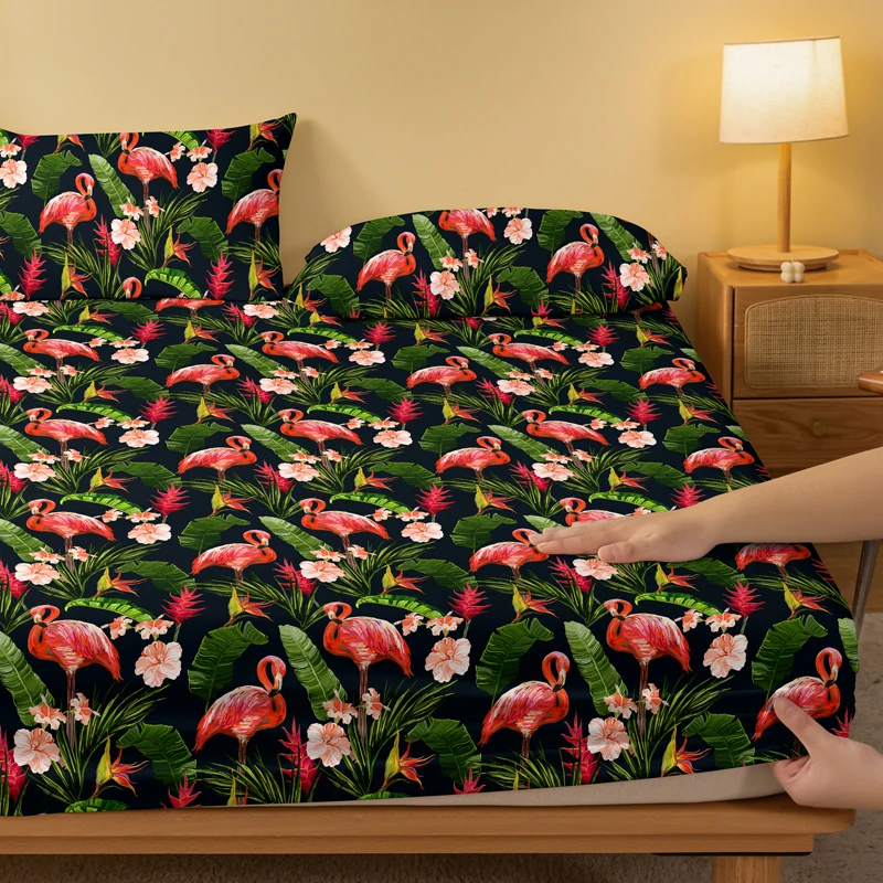 1pcs Flamingo Banana Pattern Brushed Fitted Sheet, Printed Bed Cover For Bedroom,Bedding (Excluding Pillowcases) 3