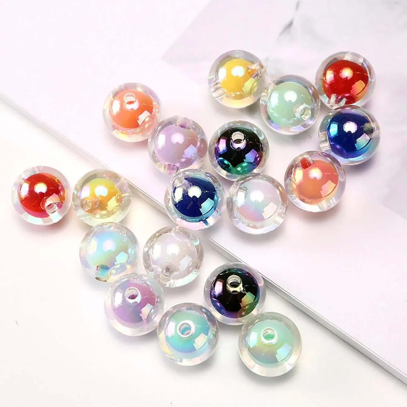 10/60pcs 16mm 라운드 혼합 색상 샤인 부드러운 아크릴 스페이서 비즈 쥬얼리 만들기 DIY 수제 팔찌 목걸이 액세서리