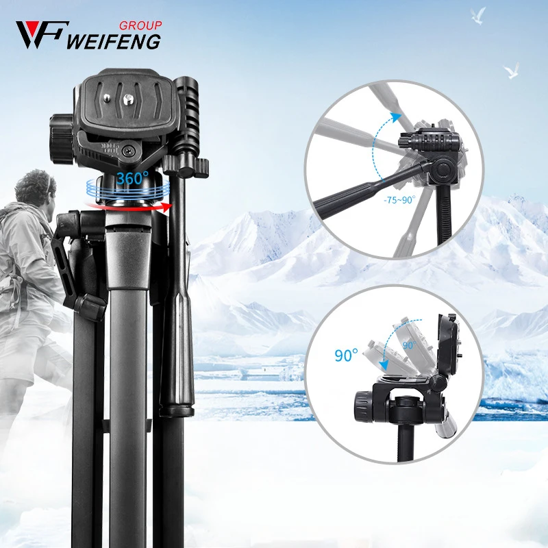 WEIFENG WF-3520 카메라 삼각대, 휴대용 사진 비디오 셀카 브래킷, DSLR 마이크로 카메라용 헤드 퀵릴리즈 플레이트 포함