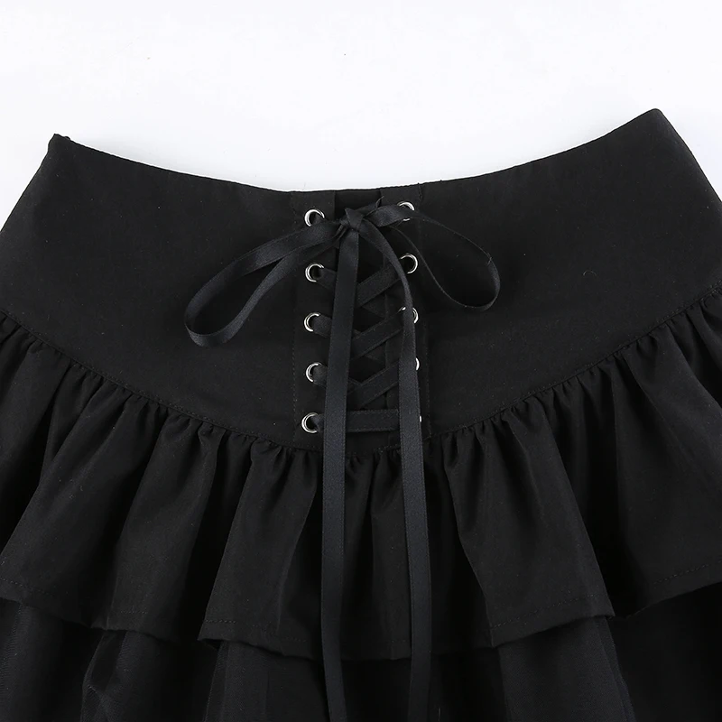Mini jupe taille haute à lacets croisés pour femmes, vêtements Rave E Girl, jupes plissées esthétiques, streetwear punk noir, Dark Academia, Goth